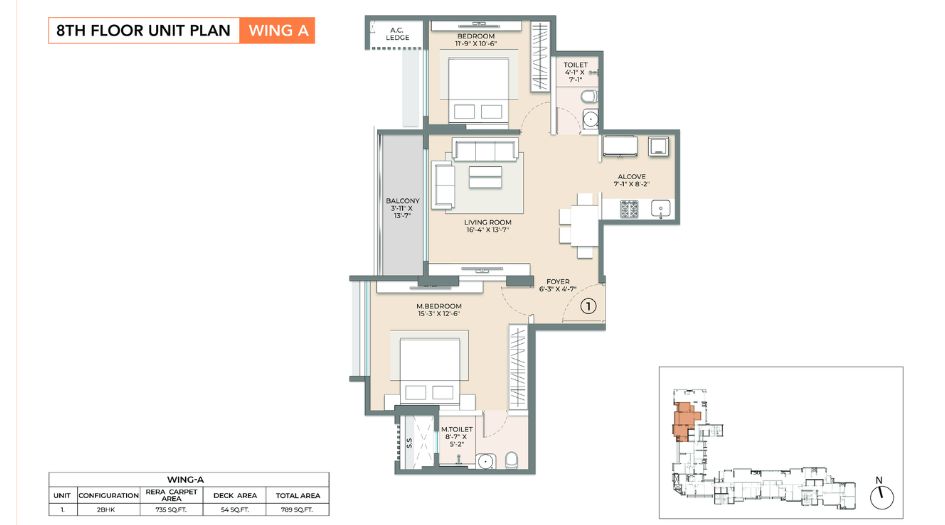 Arkade Sapphire-FLoor-Plan-2 BHK- 789 Sqft